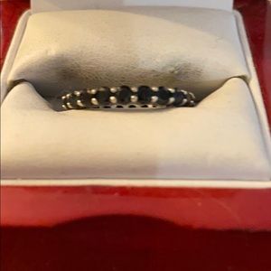 Black Spinel Stone Silver Band Ring - Elegant Stackable Women’s Ring